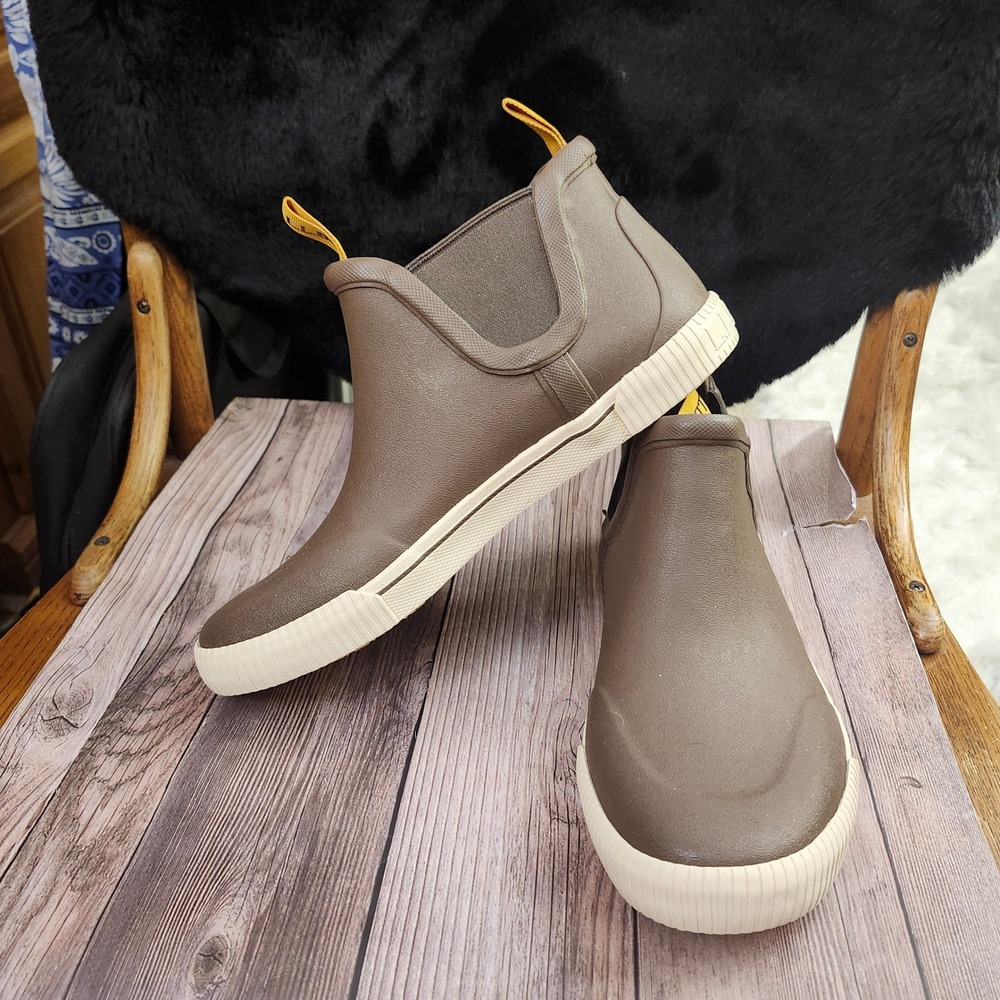 LL Bean Wellie Sport Ankle Boots Brown Rubber Chelsea Rain Boots Women 8.5